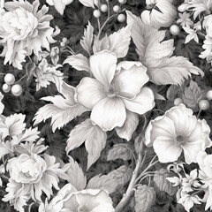 Simple Monochromatic Illustration of White Flowers. Generative ai
