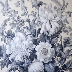 Simple Monochromatic Illustration of White Flowers. Generative ai