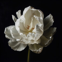 White Beautiful Flower on Black Background. Generative ai