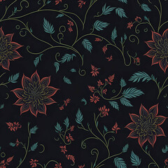 Abstract floral seamless pattern, soft pastel colors, traditional national motives