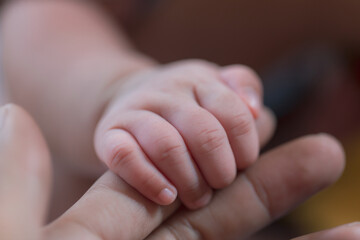 Baby hand,Newborn baby hand in mother hand, mother and her baby, happy family concept, beautiful conception image of childbirth.