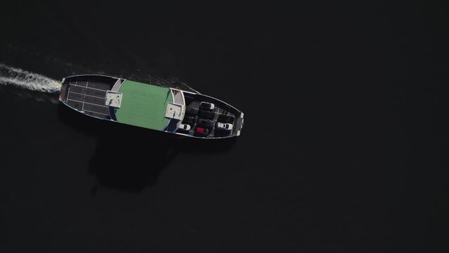 Aerial panoramic drone view of the Horgen to Meilen ferry crossing Lake Zurich, Switzerland