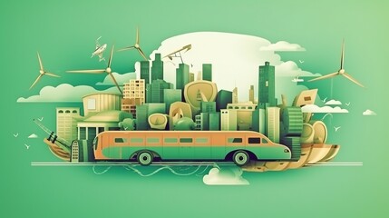 Naklejka premium Concept of Green Transportation Revolution, sustainable future; Banner copy space, ai generate