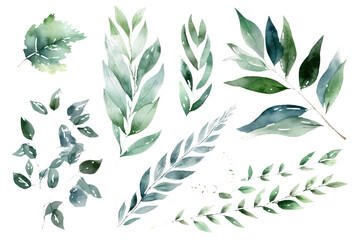 Watercolor greens collection for birthday cards, AI Generative AI
