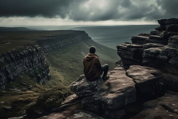 person on the top of the mountain