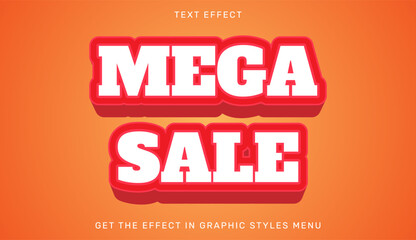 Mega sale editable text effect in 3d style. Suitable for brand or business logo