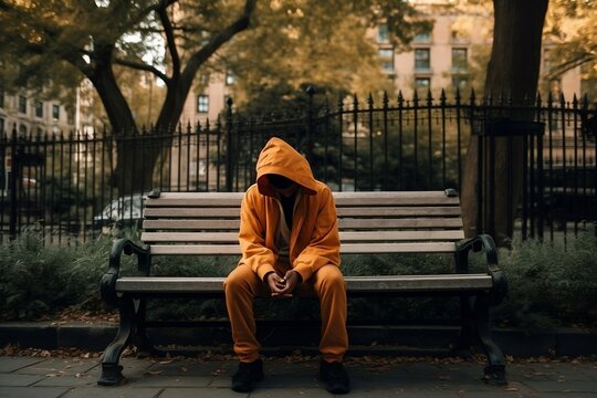 sad person sitting on a bench