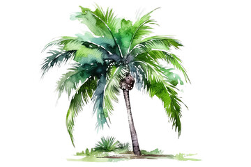 Watercolor of a green palm. Green leaf of a tropical plant. AI Generative AI