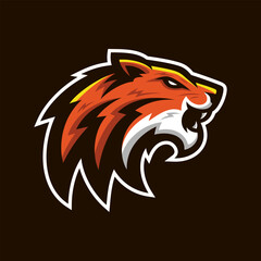 Tiger esport gaming mascot logo design. Angry roaring tiger head badge vector icon