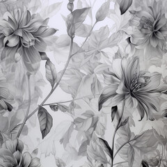 Delicate Floral Background with Monochromatic Flowers and Leaves. Generative ai