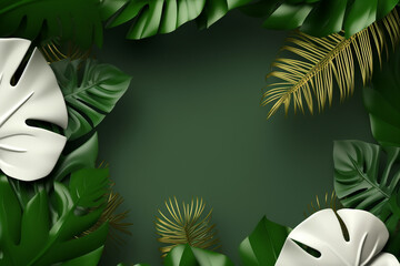 Illustration of Green Leafy Display with Copy Space in Middle. Generative ai