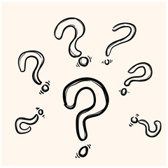 Set of hand drawn question marks. doodle questions marks. vector illustration.