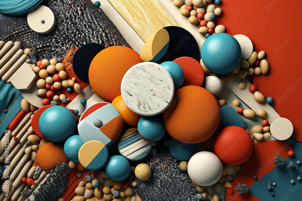 Aufkleber  A collage artwork combining cut-out geometric shapes and textures, creating a visually layered and textured composition. Generative AI technology.