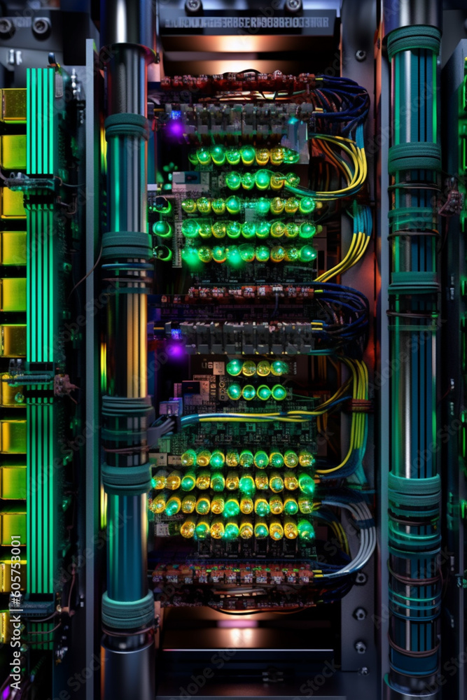 Aufkleber  A close-up image highlighting the intricate circuitry and cooling systems of a high-performance database server, conveying its advanced technological capabilities.  Generative AI technology.