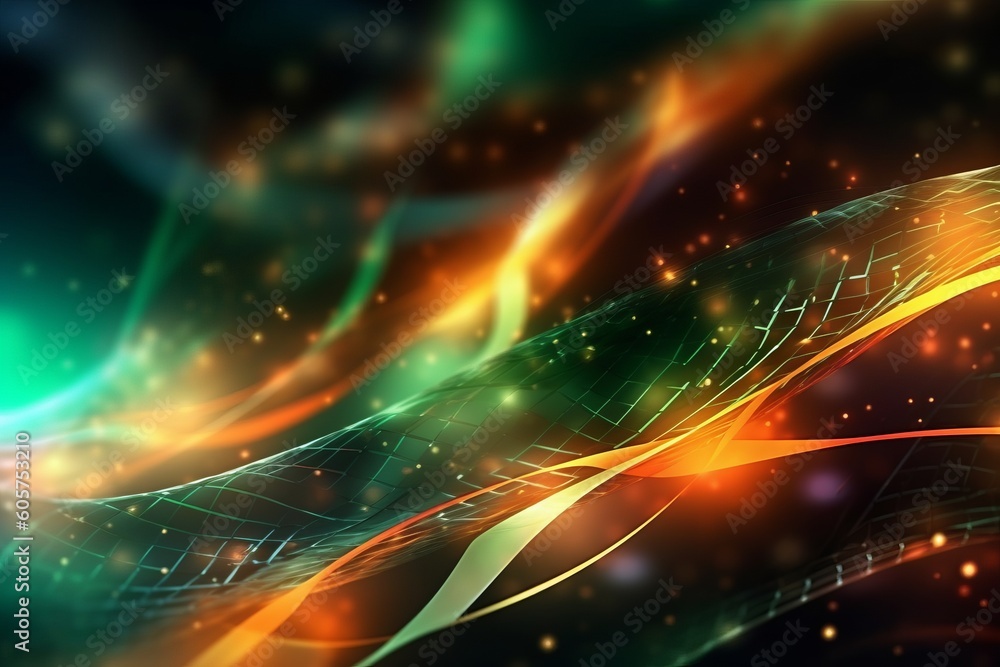 Poster abstract futuristic background with glowing neon moving high speed wave lines and bokeh lights. Data transfer concept Fantastic wallpaper. Generative AI