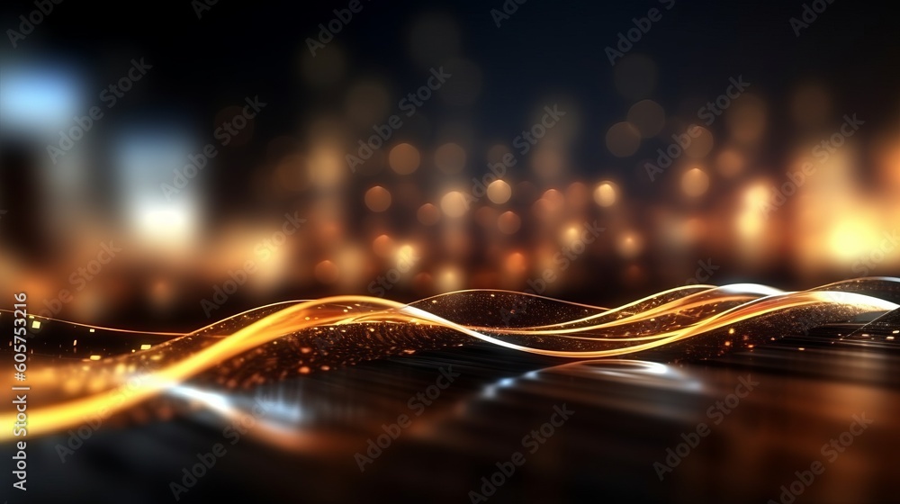 Poster abstract futuristic background with glowing neon moving high speed wave lines and bokeh lights. Data transfer concept Fantastic wallpaper. Generative AI