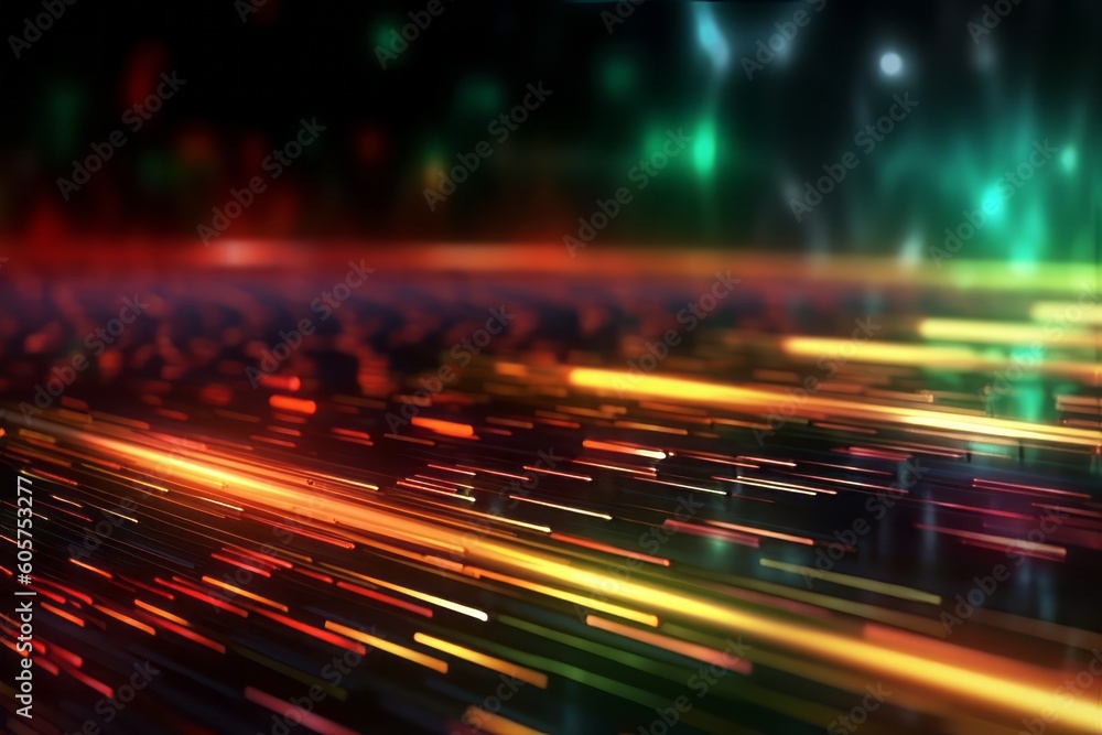 Poster abstract futuristic background with glowing neon moving high speed wave lines and bokeh lights. Data transfer concept Fantastic wallpaper. Generative AI
