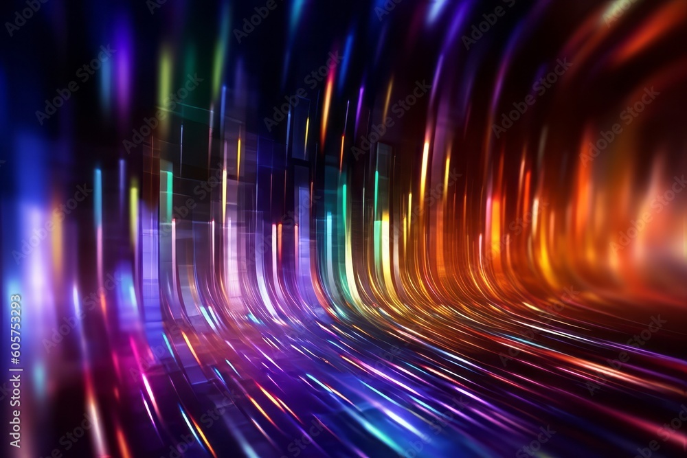 Poster Vibrant abstract light streaks in a spectrum of colors, creating a dynamic sense of motion and futuristic digital energy.