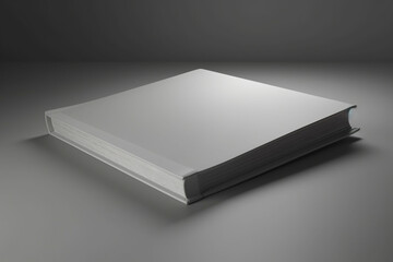 Empty white book on grey background, 3d mockup. Generative AI image