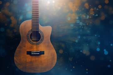 Naklejka premium Abstract background illustration of a acoustic guitar with grunge noise and colorful texture. Music industry theme. Generative AI