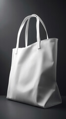 White shopping bag isolated on gray background. Generative AI image