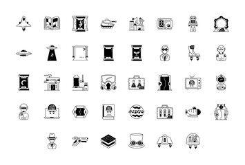 Set of thin science fiction Icons. Vector icon illustration 