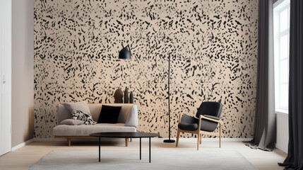 Living room with dixie animal print wallpaper. Generative AI image