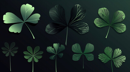 Shamrock st patrick leaf shape set of vector. Generative AI image
