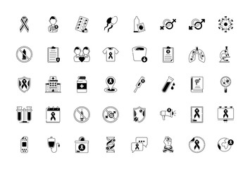 Set of vector icons with flat elements of AIDS and HIV for modern concepts, web and apps.
