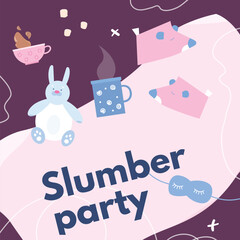 Squared banner about slumber party flat style, vector illustration