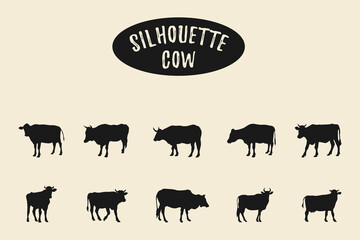 Cow silhouettes, Cow black silhouette isolated on white background