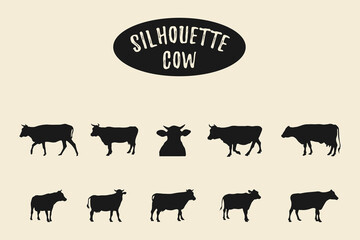 Cow silhouettes, Cow black silhouette isolated on white background