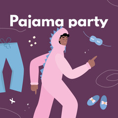 Squared banner about pajama party flat style, vector illustration