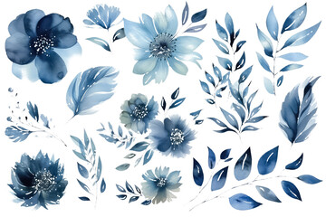 pattern with spring blue flowers and leaves. floral pattern for wallpaper or fabric. AI Generative AI - obrazy, fototapety, plakaty