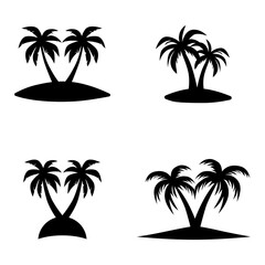 palm tree logo on the island, design of two palm trees on the beach at dusk, flat art style design isolated white background