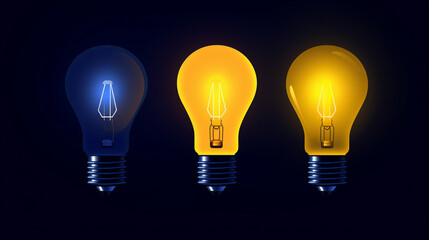 Three light bulb icon with different colors. Generative AI image