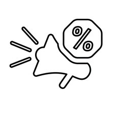 Advertising, discount, megaphone icon. Line, outline symbol.