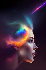 woman with  nebulae, fractals and sphenoid 