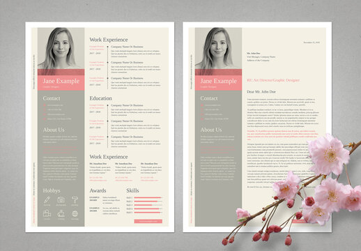 Resume and CV Template in Tabular Layout in Pale Beige and Pink Colors