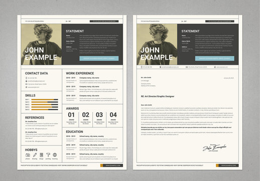 Resume and CV Template in Tabular Layout in Black and White Colors with Beige and Light Blue elements