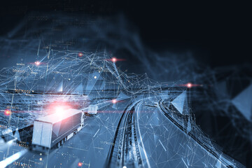 Fondo de diseño abstracto Camiones y seguimiento de transporte. Carretera y entrega. Transporte...