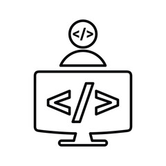 Expert coder, developer icon. Line, outline symbol.