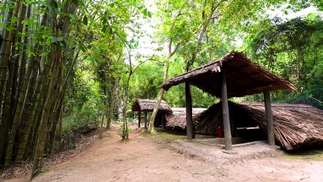 view of the guerrilla camp at Cu Chi tunnels were the location of several military campaigns during the Vietnam War, is now touristic destination.