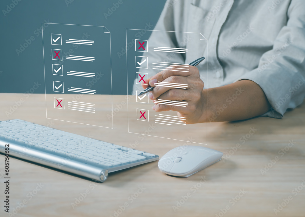 Poster document management system dms. assessment form, questionnaire, checklist and clipboard task managem
