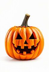 Illustration of halloween pumpkin or jack O Lantern on white background.The jack O' Lantern is carved with the traditional eyes, nose, and smile. Halloween background. Generated AI.