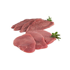 Fresh pork, cut into pieces, steak ready to be grilled with cut out isolated on transparent background