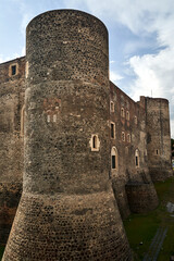The walls and towers of the medieval Castello Ursino in the city of Catania