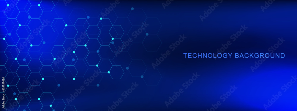 Poster abstract hexagons with particles for network connection, social network and communication technology