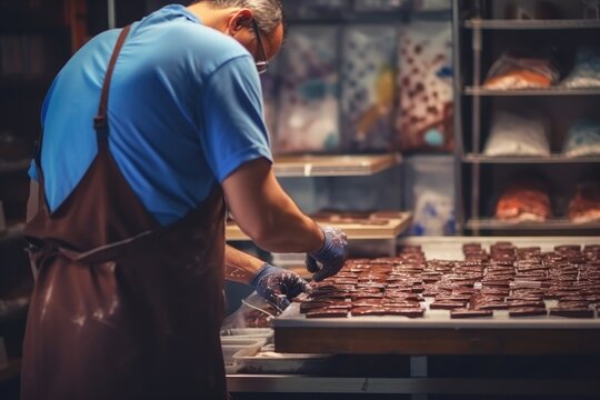 Art of Chocolate: Backview of a Chocolatier Crafting Delicious Treats