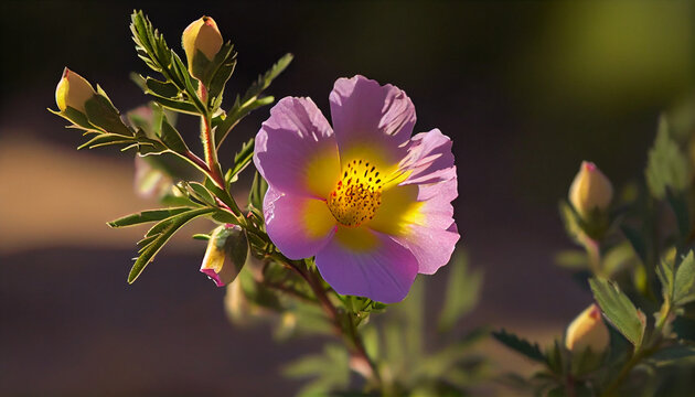 Sageleaf rock rose blooming in the light sunny Ai generated image
